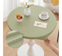 Morbuy Mantel Antimanchas Redondo 110 cm, para Mesa 90-100 cm, PU Cuero Impermeables Manteles de Mesa, Elastico Ajustable Verde Manteles para Hogar Cocina Comedor Jardín Café