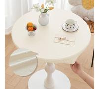 Morbuy Mantel Antimanchas Redondo 80 cm, para Mesa 60-70 cm, PU Cuero Impermeables Manteles de Mesa, Elastico Ajustable Blanco Manteles para Hogar Cocina Comedor Jardín Café