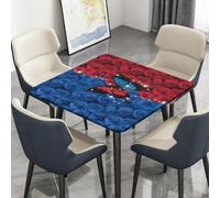 Morbuy Mantel Cuadrado Impermeable Protector Mesa con Borde Elástico, Antimanchas Cubre Encimera Cubierta de Mesa con Estampado de Mariposas para Cocina Comedor (Azul y Rojo,100x100cm)