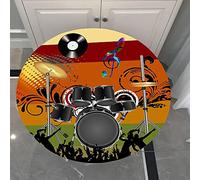 Morbuy Mantel Elastico Ajustable Redondo, 3D Kit de Batería Imprimir Manteles Antimanchas Impermeables para Decoración Hogar Cocina Comedor Fiesta Cumpleaños Jardín (Música Rock,100cm)