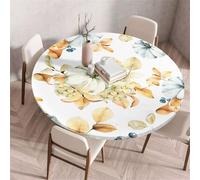 Morbuy Mantel Elástico Ajustable Redondo, Estilo Floral Estampado 3D Mantel Redondo Antimanchas Impermeable Manteles Protector Mesa para Decoración Fiesta (Calabaza,Diámetro 100cm)