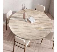 Morbuy Mantel Elástico Ajustable Redondo, Patrón Tablero de Madera 3D Mantel Redondo Ajustable Manteles Antimanchas Impermeable Protector Mesa para Cocina (Beige,Diámetro 130cm)