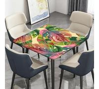 Morbuy Mantel Elástico, Impresión de Plantas Tropicales Protector Mesa - Tejido Oxford Impermeable Cuadrado Cubre Encimera, Cubierta de Mesa para Cocina, Comedor (Verde Rosa 2,170x170cm)