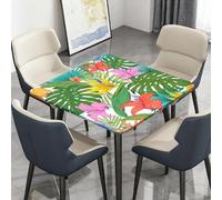 Morbuy Mantel Elástico, Impresión de Plantas Tropicales Protector Mesa - Tejido Oxford Impermeable Cuadrado Cubre Encimera, Cubierta de Mesa para Cocina, Comedor (Verde Rosa 1,90x90cm)