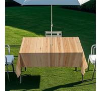 Morbuy Mantel Mesa Rectangular con Agujero para Sombrilla, Estilo Tablero de Madera 3D Mantel Impermeable Antimanchas Exterior Jardin para Decoración Fiesta Cocina (Tablero de Madera,213x152cm)