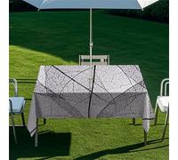 Morbuy Mantel Mesa Rectangular con Agujero para Sombrilla, Impresión Hoja Vintage 3D Mantel Impermeable Antimanchas Exterior Jardin para Decoración Fiesta Cocina (Blanco,259x152cm)