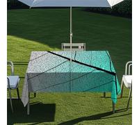 Morbuy Mantel Mesa Rectangular con Agujero para Sombrilla, Impresión Hoja Vintage 3D Mantel Impermeable Antimanchas Exterior Jardin para Decoración Fiesta Cocina (Cian,213x152cm)