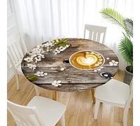 Morbuy Mantel Mesa Redonda Elastico, Moda Café Cafetería Manteles Antimanchas Impermeables Lavable para Jardín Decoración Hogar Cocina Comedor Fiesta (150cm,Grano de Madera)