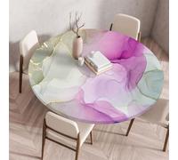 Morbuy Mantel Mesa Redonda Impermeable Exterior Elastico, Mármol Impresión Manteles Cocina Antimanchas Lavable para Jardín Hogar Comedor Cumpleaños Fiesta (Rosa,Diámetro 90cm)