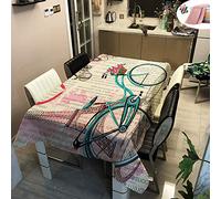 Morbuy Mantel Rectangular Impermeable Manteles de Mesa Cuadrada Torre Eiffel Impresión 3D Antimanchas Lavable Manteles para Cocina o Salón Comedor Decoración del Hogar (Bicicleta Verde,100x140cm)