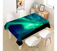 Morbuy Manteles Antimanchas Rectangular,3D Aurora Aurora Boreal Estampado Manteles de Mesa Impermeable Lavable Mantel para Decoración Hogar Cocina Salón Jardín Comedor (Luz Verde,140x160cm)
