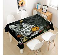 Morbuy Manteles Mesa Halloween Impresión Mantela, Rectangular Impermeable Antimanchas Lavable Poliéster Manteles para Cocina o Salón Comedor Decoración del Hogar (Calabaza Esqueleto,140x200cm)