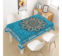 Morbuy Manteles Mesa Mantela Antiguo Impresión de Mandalas, Rectangular Impermeable Antimanchas Lavable Poliéster Manteles para Cocina o Salón Comedor Decoración (100x140cm,Azul)