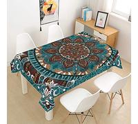 Morbuy Manteles Mesa Mantela Antiguo Impresión de Mandalas, Rectangular Impermeable Antimanchas Lavable Poliéster Manteles para Cocina o Salón Comedor Decoración (140x140cm,Verde Oscuro)