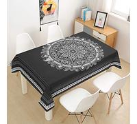 Morbuy Manteles Mesa Mantela Antiguo Impresión de Mandalas, Rectangular Impermeable Antimanchas Lavable Poliéster Manteles para Cocina o Salón Comedor Decoración (140x220cm,Negro)