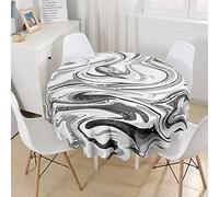 Morbuy Manteles Redondo Antimanchas, Poliéster Mantel de Mesa Lavable, 3D Manteles Redondo Mármol Decoración para Fiesta Comedor Jardín Hogar (Blanco Negro,Diámetro 120cm)