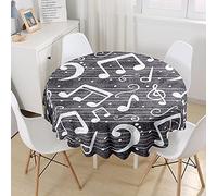 Morbuy Manteles Redondos Antimanchas, Nota Musica Imprimir Impermeables Lavable Mantel para Mesa Redonda de Decoración Hogar Cocina Comedor Fiesta Cumpleaños Jardín (90cm,Nota Gris)
