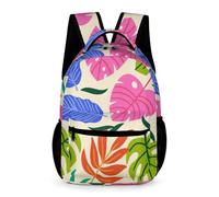 Morbuy Mochila Escolar Infantil, Patrón Hojas de Plantas 3D Bolsa Escuela con Bolsillo Frontal y Lateral, 20L Mochila Viaje Multicompartimento Espalda Acolchada (Hojas Rosadas)