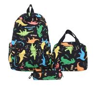 Morbuy Mochila Escolares Niñas Mochilas para Niños Mochila Infantil Informal Estampada de 3 piezas con Bolsa de Almuerzo + Estuches para 8 a 16 Años Adolescentes y Estudiantes (Dinosaurio Negro)