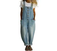 Morbuy Mono Mujer Verano Elegante Petos 3D Estampado Monos con Tirantes Ajustables Pantalones Anchos Talla Grande, Ropa Ligera para Fiesta y Playa, Pantalón Largo Casual (Azul Claro,m)