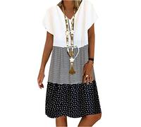 Morbuy Mujer Bohemio Vestido Largo Verano Elegante Casual Color Sólido Patchwork Playa Fiesta Manga Corta Cuello en V Vestidos Talla Grande S-5XL (3XL,Gris Negro)