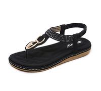 Morbuy Mujer Sandalias Planas,Bohemia Diamante de imitación Verano Zapatos de Playa Roma Sandalia Informal Cómodo Y Elegante 35-45 para Mujer De Gran TamañO Sandalias (40 EU = 250 mm, Negro)