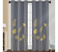 Morbuy Patrón de Hojas Cortinas de Salón 2 Piezas, Aislantes Opacas Térmicas Moderno Cortina con Ojales para Cocina Habitacion Dormitorio - Decoración del Hogar (132x215cm,Gris oscuro)