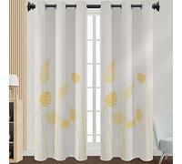 Morbuy Patrón de Hojas Cortinas de Salón 2 Piezas, Aislantes Opacas Térmicas Moderno Cortina con Ojales para Cocina Habitacion Dormitorio - Decoración del Hogar (108x137cm,Blanco)