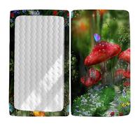 Morbuy Patrón de Setas Sábana Bajera Cuna Bebe, Suave Sabanas Minicuna, Ábana Capazo Ajustable Transpirable Funda de Cuna Universal para Colchones Ovalados,Rectangulares (Hongo Rojo,95x65cm)