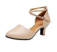 Morbuy PU Sintética Zapatos de Baile Latino Mujer con 5/7 cm,Cómodos Punta Cerrada Zapatos Baile Latino Mujer,Tacones Salsa y Bachata Tango Calzado,para Práctica de Rendimiento (Marrón Claro 5 cm,39)
