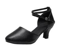 Morbuy PU Sintética Zapatos de Baile Latino Mujer con 5/7 cm,Cómodos Punta Cerrada Zapatos Baile Latino Mujer,Tacones Salsa y Bachata Tango Calzado,para Práctica de Rendimiento (Negro 5 cm,37)