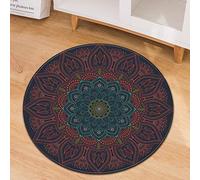 Morbuy Redonda Alfombras para Salon Grandes, Habitacion, Alfombra de Área del Piso, Impresión de Bohemia Mandala Antideslizantes Mats de Puerta, Alfombras de Decoración (120cm,Verde Rojo)