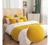 Morbuy Reversible Hotel Corredor de Cama Camino de Cama Bufanda Colcha Funda de Almohada Ropa de Cama Protector Bedroom Cola de Cama Toalla (45x45cm (Funda de Almohada Jacquard),Mostaza Amarilla)