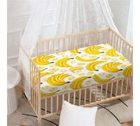 Morbuy Sábana Bajera Cuna Bebe, Estampado de Frutas Sabanas Minicuna, Ábana Capazo Ajustable Transpirable Funda de Cuna Universal para Colchones Ovalados, Rectangulares (80x40cm,Banana)