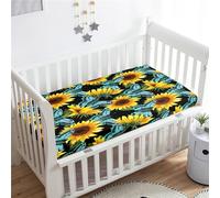 Morbuy Sábana Bajera Cuna Bebe, Estampado de Girasoles Sabanas Minicuna, Ábana Capazo Ajustable Transpirable Funda de Cuna Universal para Colchones Ovalados, Rectangulares (90x40cm,Mariposa)