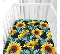 Morbuy Sábana Bajera Cuna Bebe, Estampado Girasol Sabanas Minicuna, Ábana Capazo Ajustable Funda de Cuna Universal para Colchones Ovalados Reloj de Arena y Rectangulares (Mariposa Negro,95x65cm)