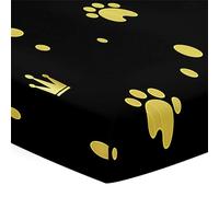 Morbuy Sábana Bajera Cuna Bebe, Huellas de Patas Multicolores Sabanas Minicuna, Ábana Capazo Ajustable Transpirable Funda de Cuna Universal para Colchones Ovalados, Rectangulares (Oro,160x80cm)