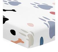 Morbuy Sábana Bajera Cuna Bebe, Huellas de Patas Multicolores Sabanas Minicuna, Ábana Capazo Ajustable Transpirable Funda de Cuna Universal para Colchones Ovalados, Rectangulares (Gris,80x40cm)