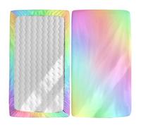 Morbuy Sábana Bajera Cuna Bebe Multicolor Sabanas Minicuna, Ábana Capazo Transpirable Funda de Cuna Universal para Colchones Ovalados, Reloj de Arena y Rectangulares (Arco iris,90x55cm)