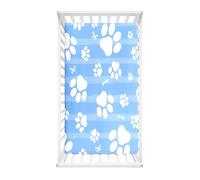 Morbuy Sábana Bajera Cuna Bebe, Serie de Huellas de Patas Sabanas Minicuna, Ábana Capazo Ajustable Transpirable Funda de Cuna Universal para Colchones Ovalados, Rectangulares (Azul,160x80cm)