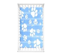 Morbuy Sábana Bajera Cuna Bebe, Serie de Huellas de Patas, Sabanas Minicuna, Ábana Capazo Ajustable Transpirable Funda de Cuna Universal para Colchones Ovalados, Rectangulares (Azul,90x55cm)