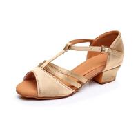 Morbuy Satín Zapatos de Baile Latino para Niña, Cómodos Elegante Zapatos de Baile Latino Niña, Salsa y Bachata Tango Calzado Infantil con Tacón Bajo, para Práctica de Rendimiento (Marrón Claro,27)
