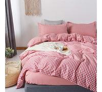 Morbuy Tartán Juego de Ropa de Cama de 4 Piezas, Nórdico Microfibra Juego de Fundas de Edredón con 1 Funda Nórdica y 1 Sábana Encimera 2 Funda de Almohada (Rojo,180x220cm/1.8M)