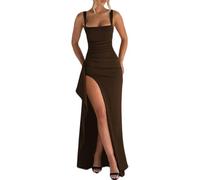 Morbuy Vestidos de Fiesta Mujer Elegantes, Vestidos con Corte Alto Invitada Boda Sin Mangas Ajustado Largo Mujer, Ideal para Cena, Una Club, Empresa, Tallas S-XL (Marrón,S)