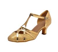 Morbuy Zapatos de Baile Latino Mujer, Cómodos Elegante Zapatos Baile Latino Mujer con 5.5/7.5 cm, Tacones Salsa y Bachata Tango Calzado, para Práctica de Rendimiento (Oro 5,5 cm,35)