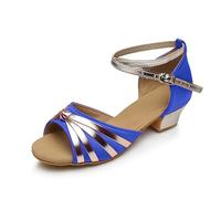 Morbuy Zapatos de Baile Latino Mujer, Cómodos Elegante Zapatos Baile Latino Mujer, Tacones Salsa y Bachata Tango Calzado, para Práctica de Rendimiento con 3 cm (Plata Azul,40)