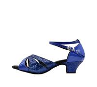 Morbuy Zapatos de Baile Latino Mujer, Cómodos Elegante Zapatos Baile Latino Mujer, Tacones Salsa y Bachata Tango Calzado, para Práctica de Rendimiento con 3.5 CM (Azul,42)