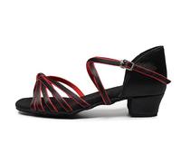 Morbuy Zapatos de Baile Latino Mujer, Cómodos Elegante Zapatos Baile Latino Mujer, Tacones Salsa y Bachata Tango Calzado, para Práctica de Rendimiento con 3.5 CM (Negro Rojo,36)