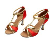 Morbuy Zapatos de Baile Latino Mujer, Cómodos Elegante Zapatos Baile Latino Mujer, Tacones Salsa y Bachata Tango Calzado, para Práctica de Rendimiento con 7 cm (Rojo,35)