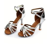 Morbuy Zapatos de Baile Latino Mujer, Cómodos Elegante Zapatos Baile Latino Mujer, Tacones Salsa y Bachata Tango Calzado, para Práctica de Rendimiento con 5 cm (Plata,38)